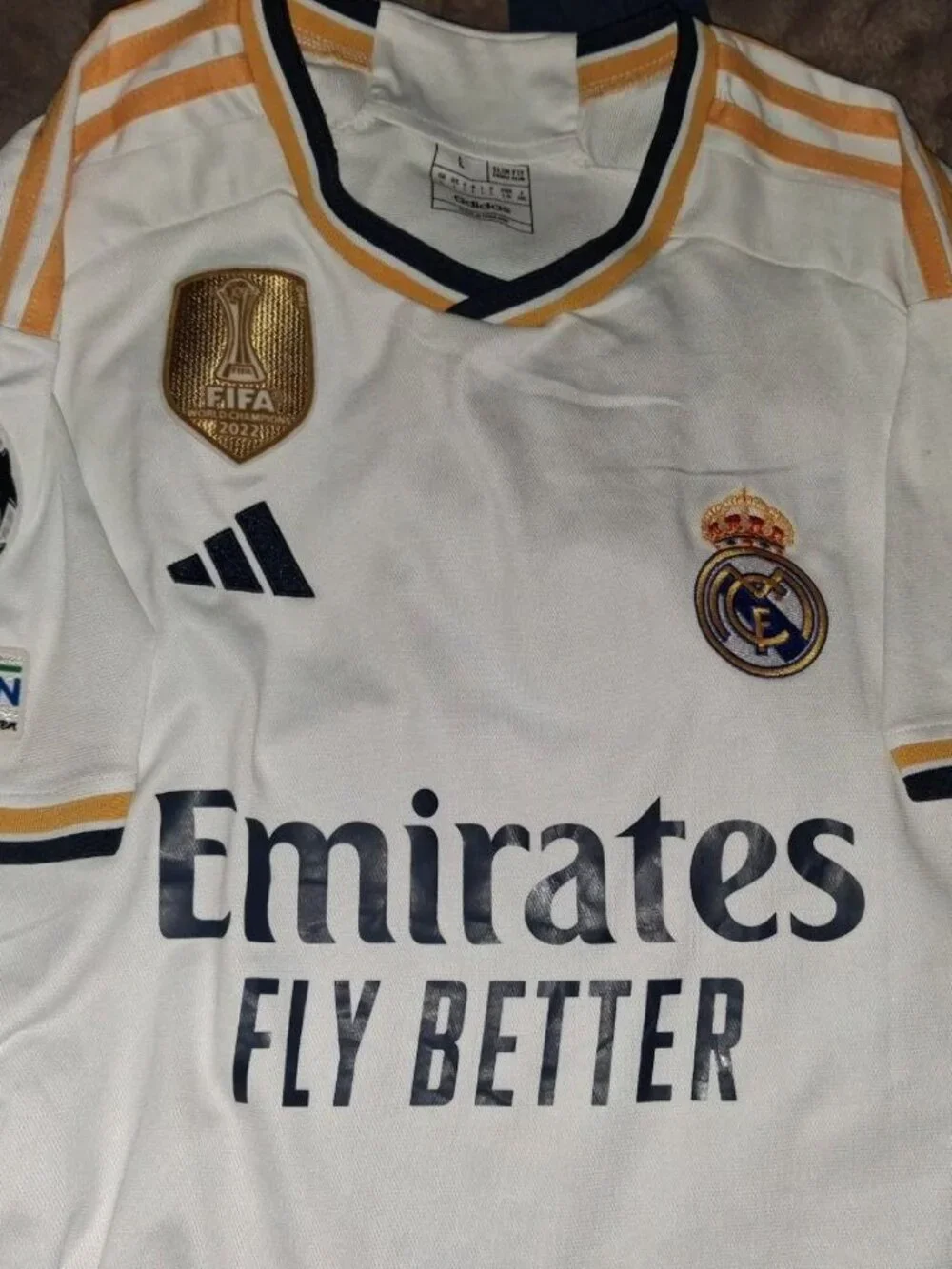 Real Madrid 23/24 Home Jersey Vini Jr #7 - Slim Fit Men's L - Gold FIFA Patch